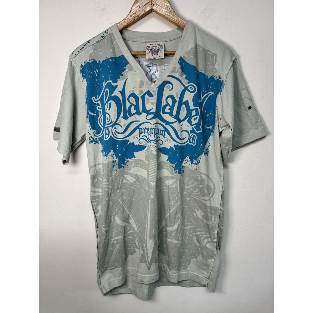 Black Label Premium Men’s Medium V Neck Y2K Smashing Redemption Biker Rock
